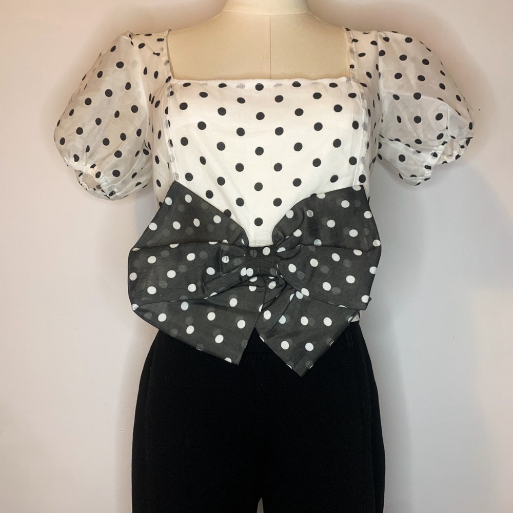 Nasty Gal Polka Dot Square Neck Crop Top with Bow
